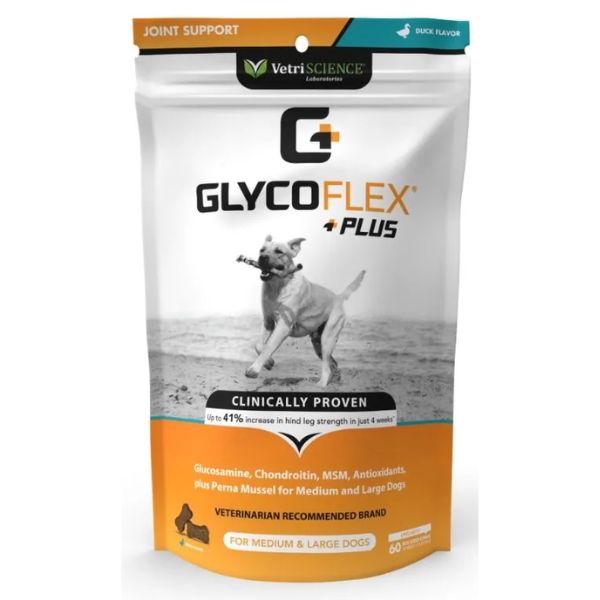 גלייקופלקס פלוס  GlycoFlex Plus כלב בינוני וגדול לבריאות המפרקים *נוסחה משופרת ריכוז כפול - 60 לעסניות 435 גרם