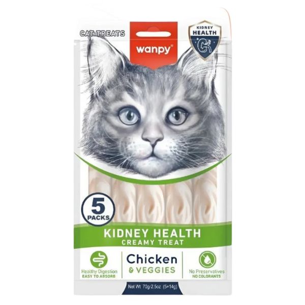 Wanpy וונפי קרם ליקוק פונקציונלי לחתולים עוף וירקות לתמיכה בכליות - 70 גרם