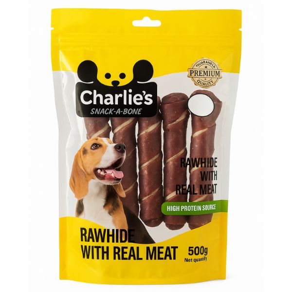 חטיף צ`רליז Charlie’s טוויסט 18 ס"מ בקר עטוף בשר כבש - 500 גרם